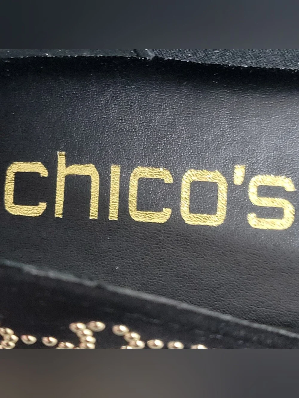 Chicos NWOT Embillished Black Loafers With Gold Beading size 6.5.
